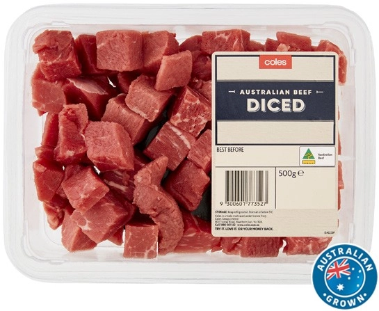 Coles Australian No Added Hormones Beef Diced 500g