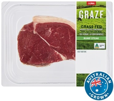 Coles Australian No Added Hormones GRAZE Grass Fed Beef Rump Steak 300g