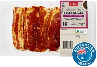 Coles Australian Sliced Pork Belly Sweet Soy Glaze 300g