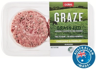 Coles GRAZE Grass Fed Beef Burgers 500g