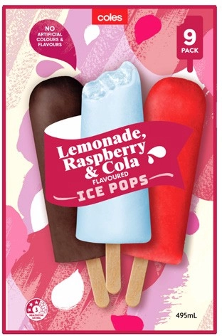 Coles Icy Pops Raspberry, Lemon & Cola 9 Pack 495mL