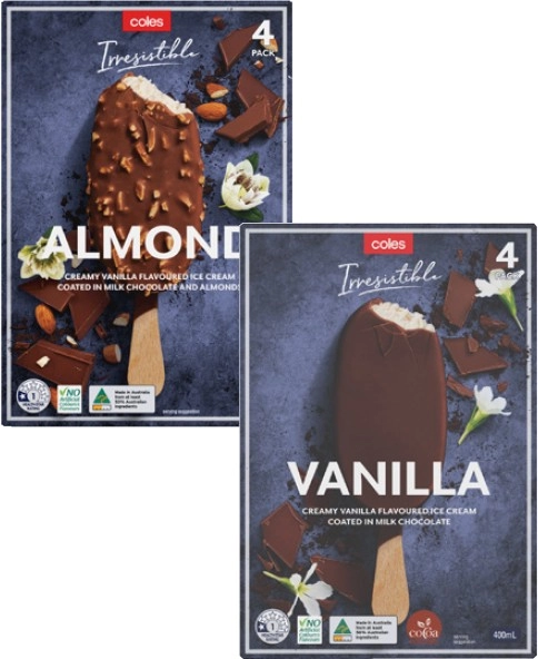 Coles Irresistible Ice Cream 4 Pack 400mL