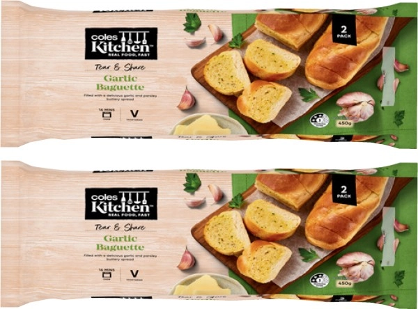 Coles Kitchen Garlic Baguette Twin Pack 450g