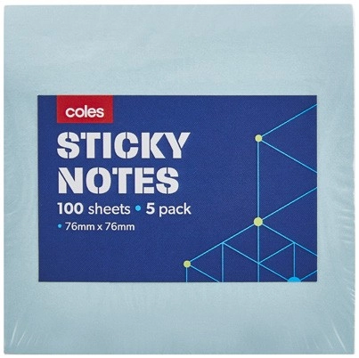 Coles Sticky Notes Assorted Colours 5 Pack