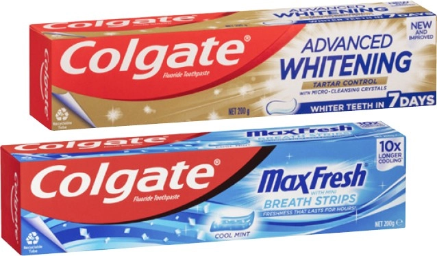 Colgate Advanced Tartar & Whitening or Max Fresh Toothpaste 200g