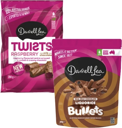 Darrell Lea Bullets or Choc Coated Twists 168g-204g