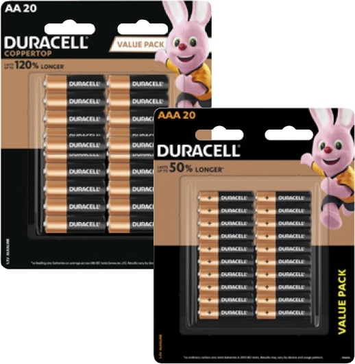 Duracell Coppertop Batteries AA or AAA 20 Pack