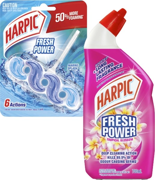 Harpic Fresh Power Liquid 700mL or In The Bowl Fresh Power Toilet Cleaner 39g