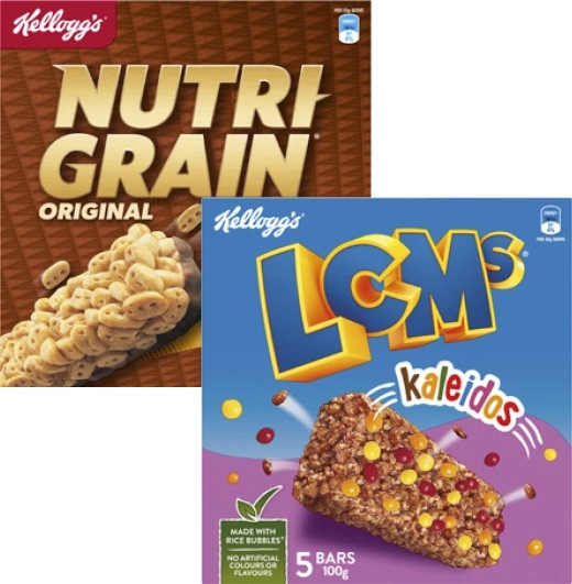 Kellogg's LCMs or Nutri Grain Bars 5 Pack 100g-110g