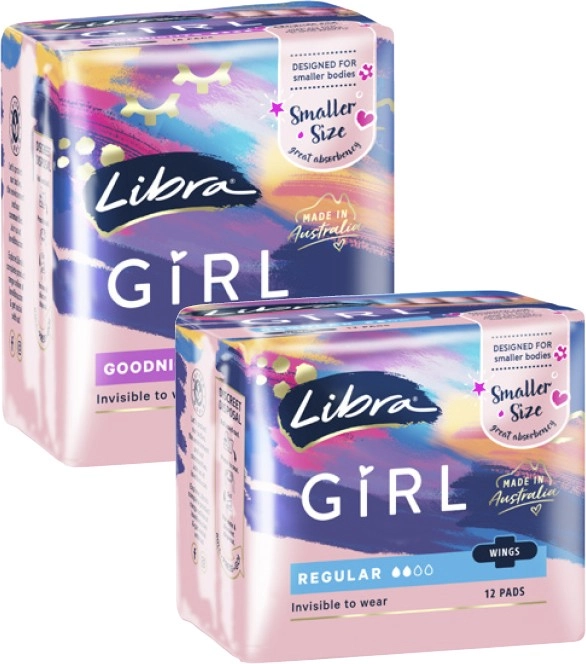 Libra Girl Regular Pads 12 Pack or Goodnight Pads with Wings 10 Pack