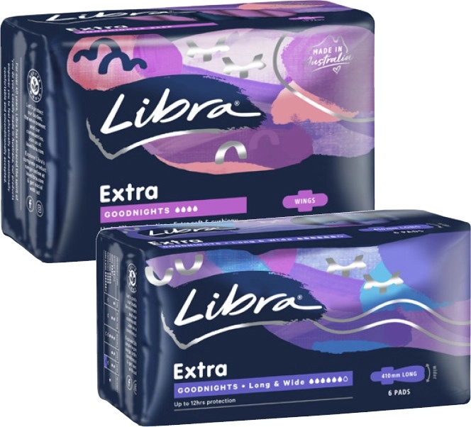 Libra Goodnight Pads Extra Long 10 Pack or Extra Long & Wide 6 Pack