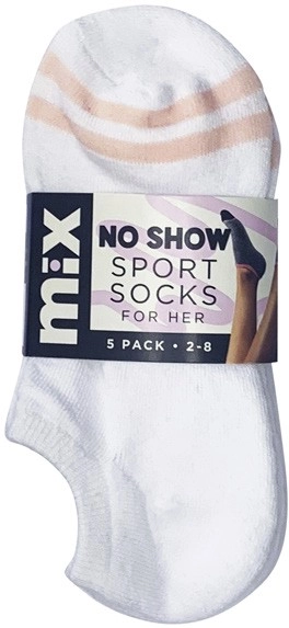 Mix Women's No Show Sport Socks 5 Pack