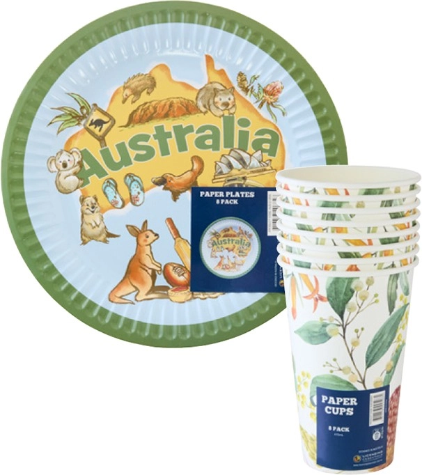 Paper Cups or Paper Plates 8 Pack or Serviettes 16 Pack