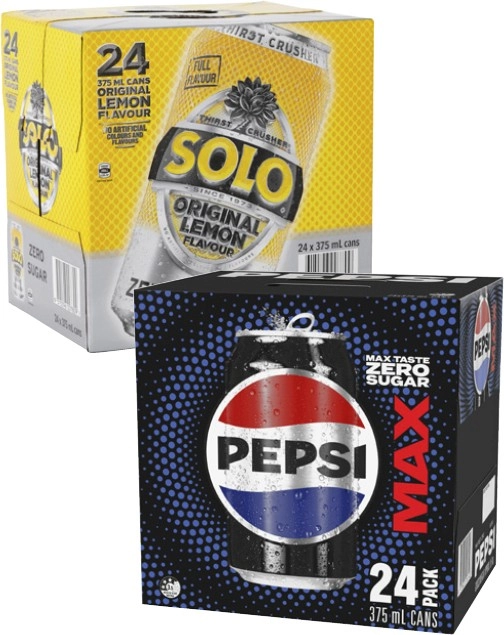 Pepsi Max or Solo Soft Drink 24x375mL