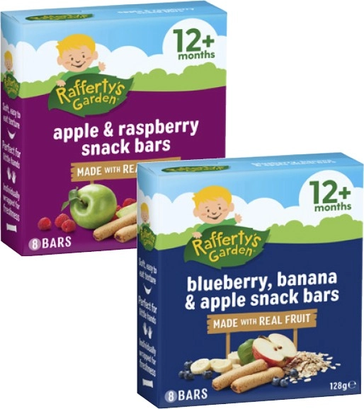 Rafferty's Garden Apple & Raspberry or Blueberry, Banana & Apple Snack Bars 128g