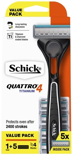 Schick Quattro 4 Titanium Razor Kit with 5 Refill Blades