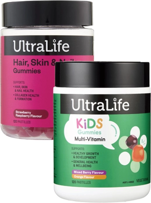 UltraLife Adult Gummies Hair, Skin & Nails or Kids Gummies Multi-Vitamin 120 Pack^