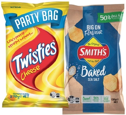 Smith’s Baked Chips or PopCorners 130g, Grainwaves 170g, Simply Chips 120g, Twisties, Burger Rings or Cheetos 125-270g Selected Varieties