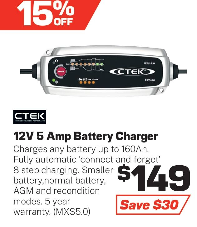 CTEK Battery Charger 12v 5 Amp 8 Stage - MXS5.0