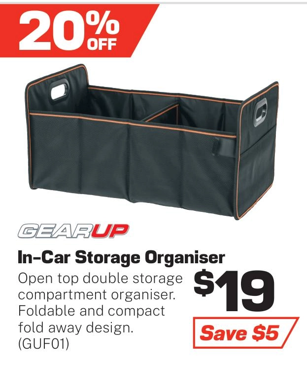 Gear Up In Car Storage Organiser Double Open Top