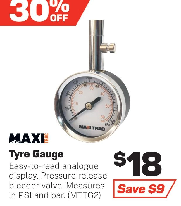 MaxiTrac Dial Tyre Pressure Gauge 0-60psi - MTTG2