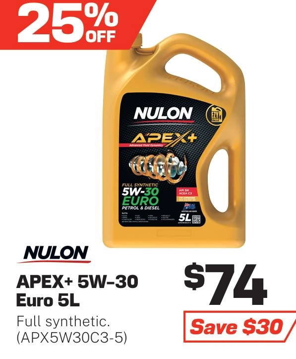 Nulon Apex+ Full Synthetic Euro 5W-30 Engine Oil 5L - APX5W30C3-5