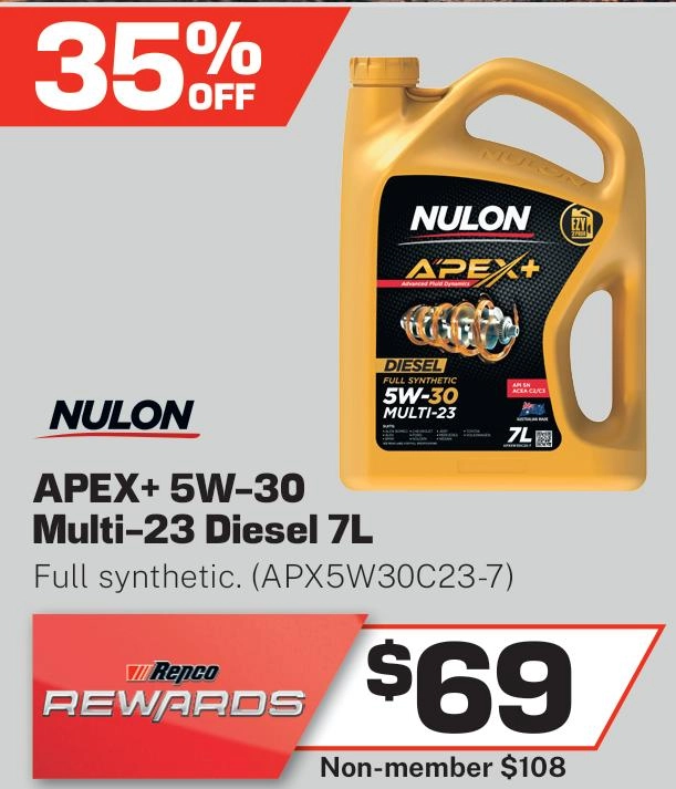 Nulon Apex+ Full Synthetic Multi-23 Diesel 5W-30 Engine Oil 7L - APX5W30C23-7