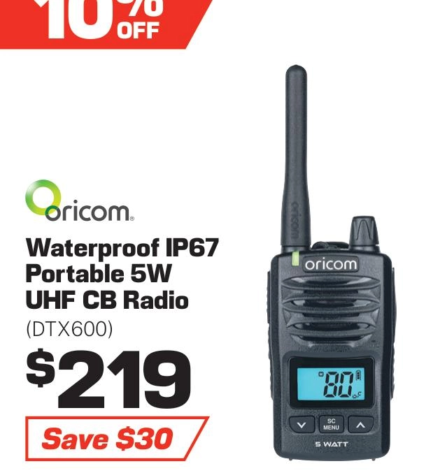 Oricom Waterproof IP67 Portable 5W UHF CB Radio - DTX600