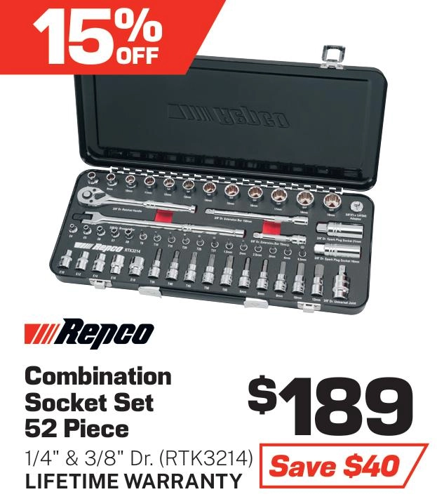 Repco 52 Piece Combination 1/4 & 3/8 inch Socket Set - RTK3214