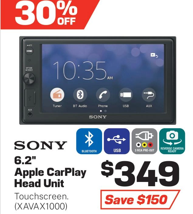 Sony 6.2Inch Touchscreen Apple CarPlay Head Unit - XAVAX1000