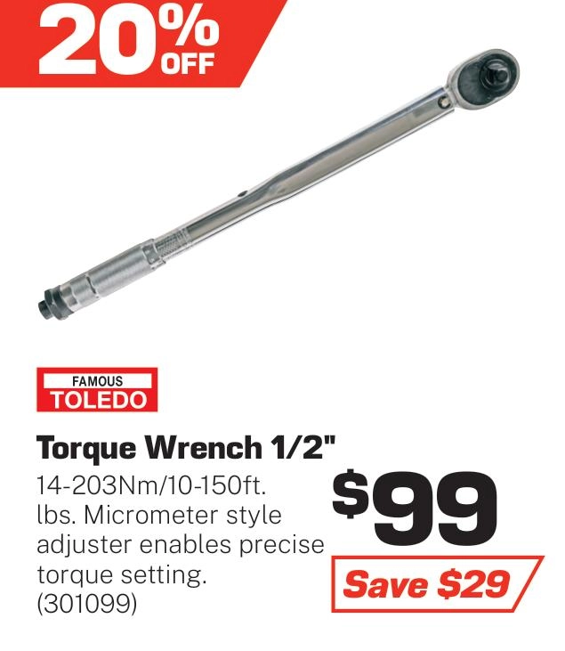 Toledo Torque Wrench 14-203Nm 1/2in Drive - 301099