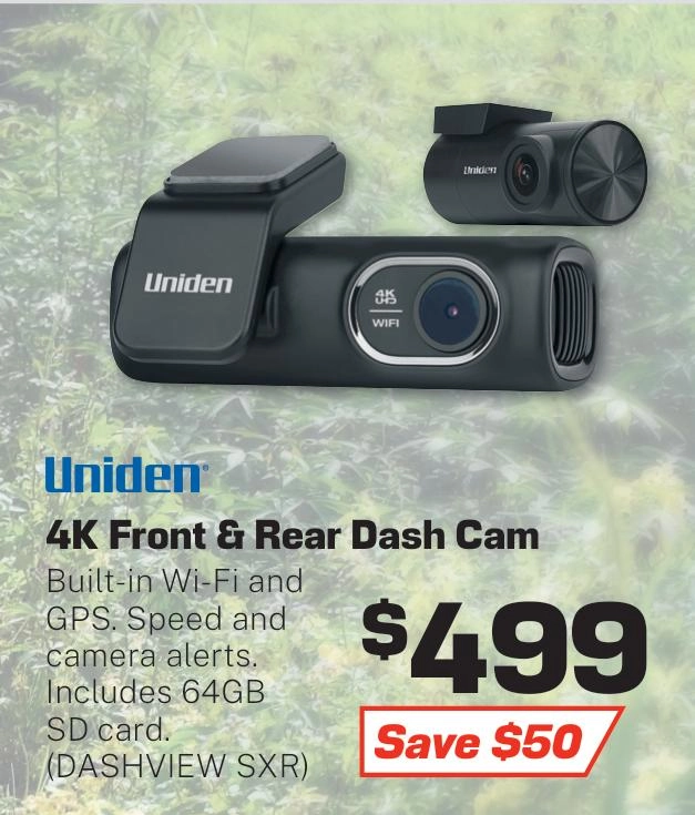 Uniden Dash Cam 4K Front & Rear - DASHVIEW SXR