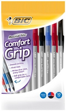 BIC Round Stic Grip Ballpoint Pens 10 Pack