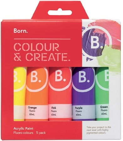 Born 5 Pack Acrylic Paint 60mL - Fluoro Colours