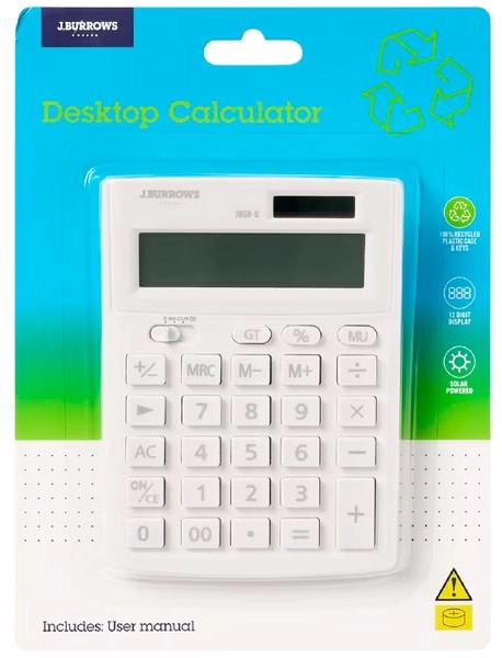 J.Burrows 12 Digit Desktop Calculator - Green