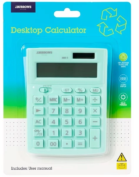 J.Burrows 12 Digit Desktop Calculator - Mint