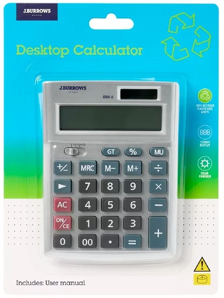 J.Burrows 12 Digit Desktop Calculator - Silver