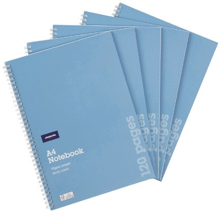 J.Burrows 5-Pack A4 120 Page Spiral Notebook