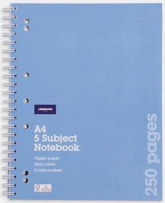 J.Burrows A4 250 Page 5 Subject Notebook