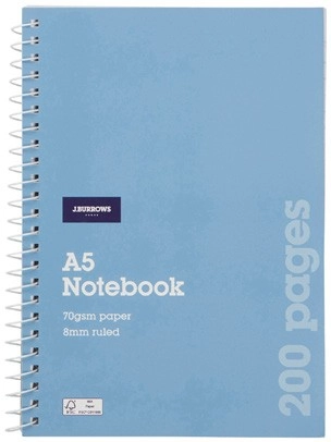 J.Burrows A5 200 Page Spiral Notebook