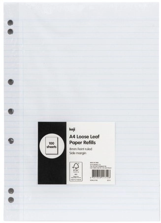 Keji 100 Sheets A4 55gsm Loose Leaf Refills