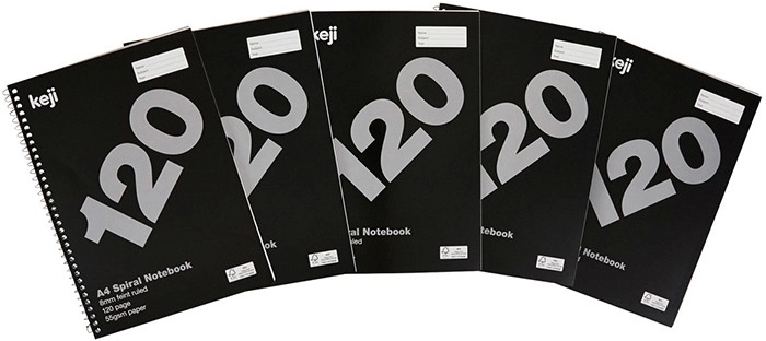 Keji 5-Pack A4 120 Page Spiral Notebooks