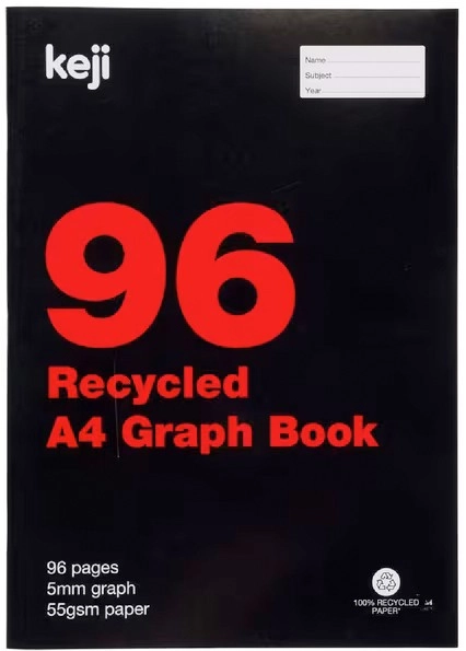 Keji A4 96 Page 5mm Graph Book - Recycled