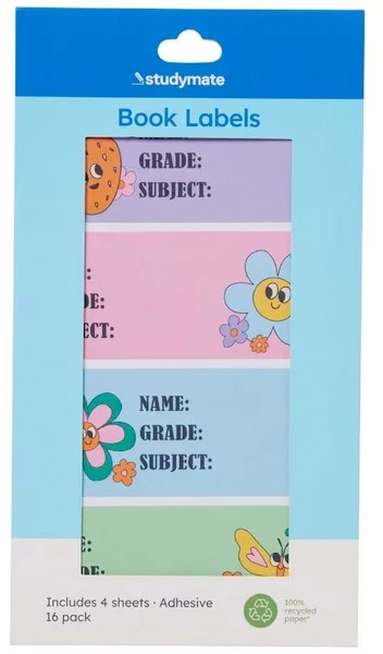 NEW Studymate Self-Adhesive Book Labels 16 Pack - Sweet