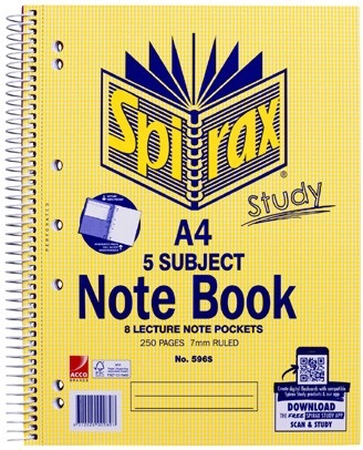 Spirax A4 250 Page No. 596 5 Subject Notebook