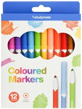 Studymate 12 Pack Bright Coloured Markers