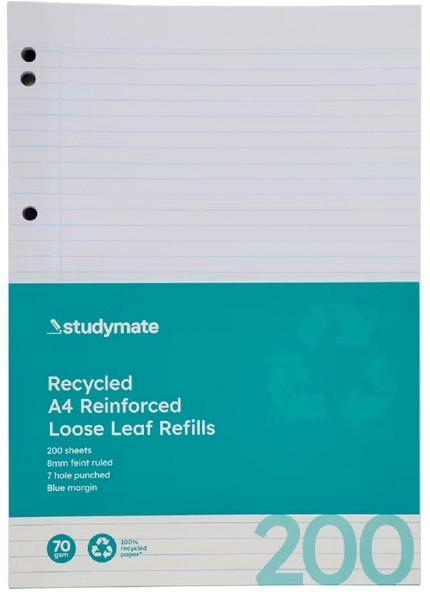 Studymate 200 Sheets A4 70gsm Loose Leaf Refills - Recycled