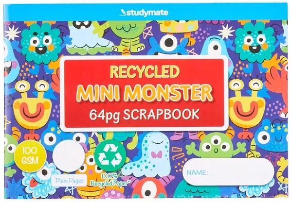 Studymate 64 Page 100gsm Mini Monster Scrapbook - Recycled