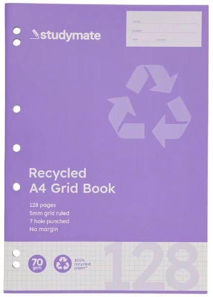 Studymate A4 128 Page 70gsm 5mm Grid Binder Book - Recycled