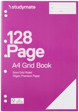 Studymate A4 128 Page 70gsm 5mm Grid Binder Book